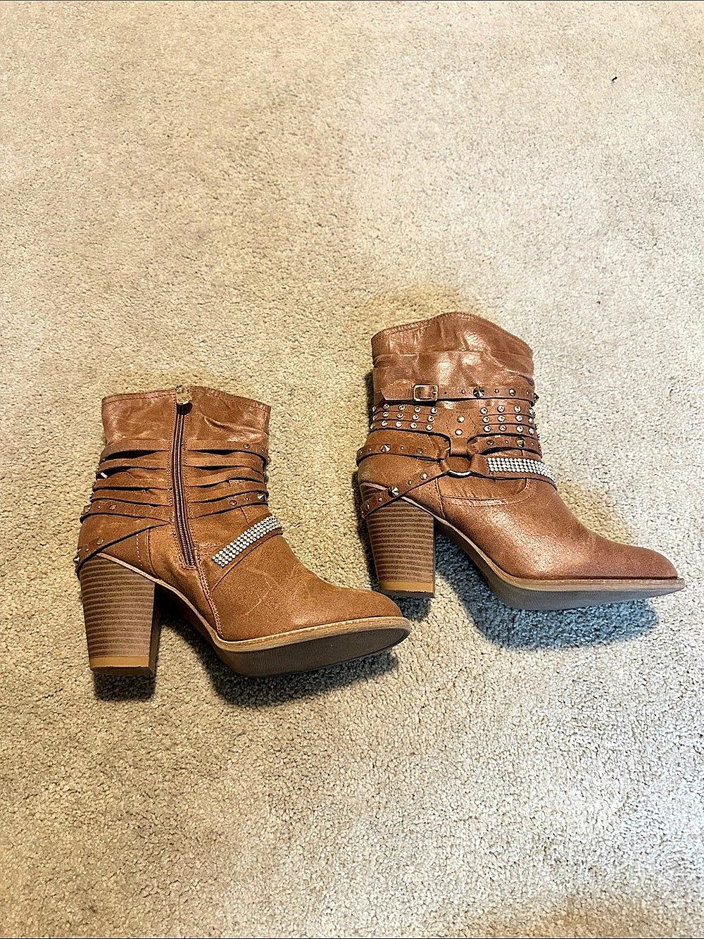 Daisy Fuentes Wiley Studded Heeled Ankle Boots in Brown